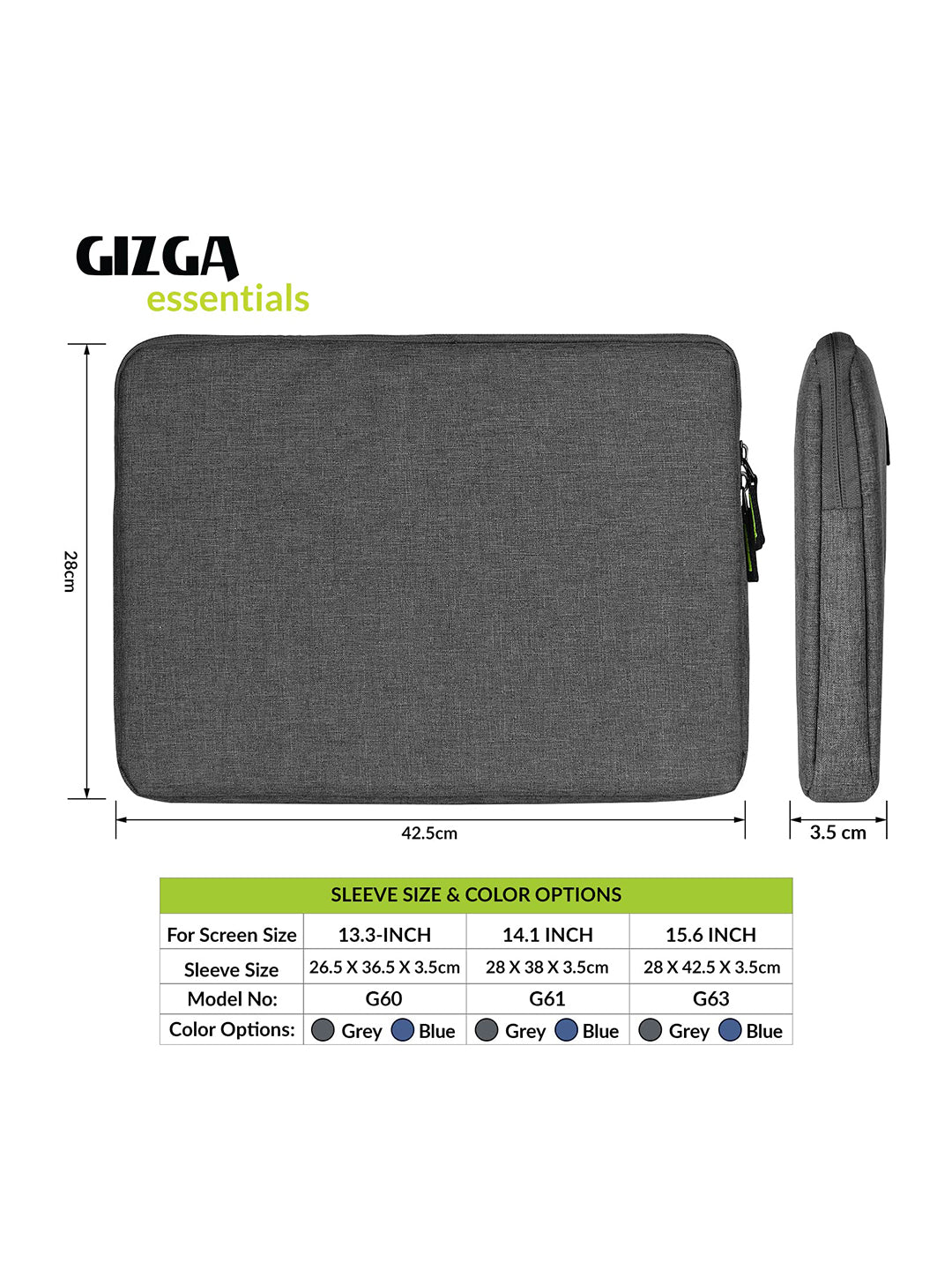 Gizga Essentials Premium Laptop Bag Sleeve Case Cover Pouch for 15 Inch/15.6 Inch Laptop/Macbook