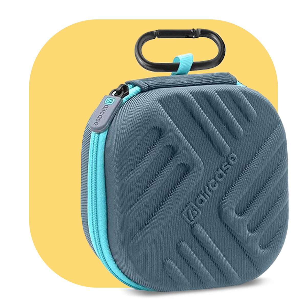 AirCase Earphone Carrying Case Cover with Shockproof EVA Hardshell & Soft Lining| Travel Organizer Pouch with Carabiner, Mesh Pocket, Zipper Closure for Earbuds, USB Drives, SD Cards, Cable
