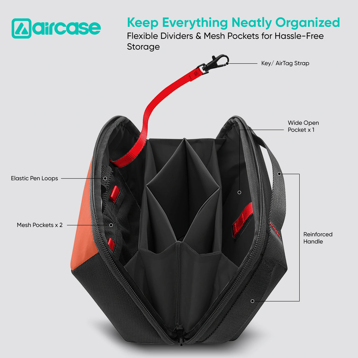 AirCase Multipurpose Toiletry Kit, Travel Organizer with Multiple Compartments, Mesh Pockets