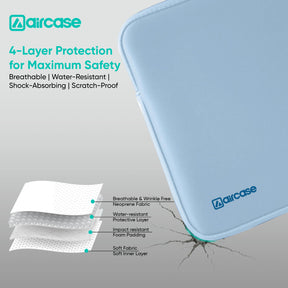 AirCase Aqua Blue protective laptop sleeve for 13.3-inch MacBook/Laptop, padded and water-resistant.