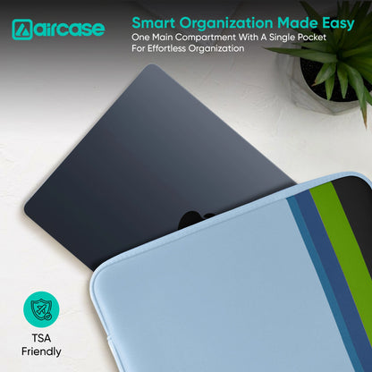 AirCase Aqua Blue protective laptop sleeve for 13.3-inch MacBook/Laptop, padded and water-resistant.
