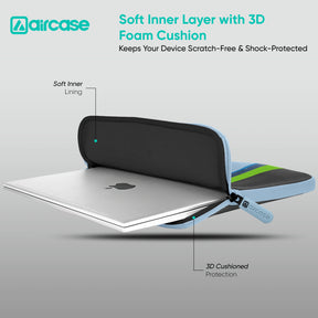 AirCase Aqua Blue protective laptop sleeve for 13.3-inch MacBook/Laptop, padded and water-resistant.