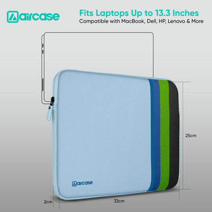 AirCase Aqua Blue protective laptop sleeve for 13.3-inch MacBook/Laptop, padded and water-resistant.