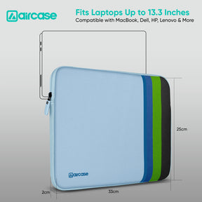 AirCase Aqua Blue protective laptop sleeve for 13.3-inch MacBook/Laptop, padded and water-resistant.