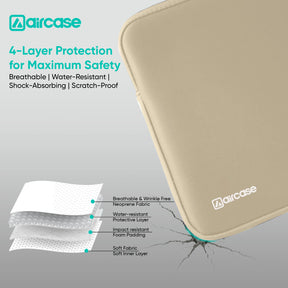AirCase beige protective laptop sleeve for 13.3-inch MacBook, padded waterproof neoprene cover.