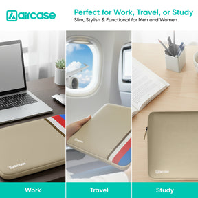 AirCase beige protective laptop sleeve for 13.3-inch MacBook, padded waterproof neoprene cover.