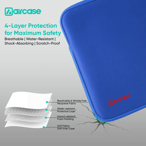 AirCase royal blue protective laptop sleeve for 13.3-inch MacBook, padded water-resistant neoprene cover.