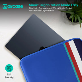 AirCase royal blue protective laptop sleeve for 13.3-inch MacBook, padded water-resistant neoprene cover.
