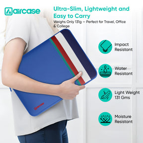 AirCase royal blue protective laptop sleeve for 13.3-inch MacBook, padded water-resistant neoprene cover.