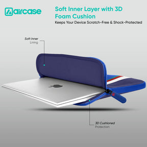 AirCase royal blue protective laptop sleeve for 13.3-inch MacBook, padded water-resistant neoprene cover.