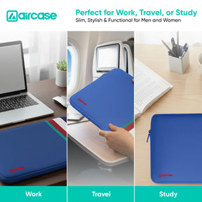 AirCase royal blue protective laptop sleeve for 13.3-inch MacBook, padded water-resistant neoprene cover.