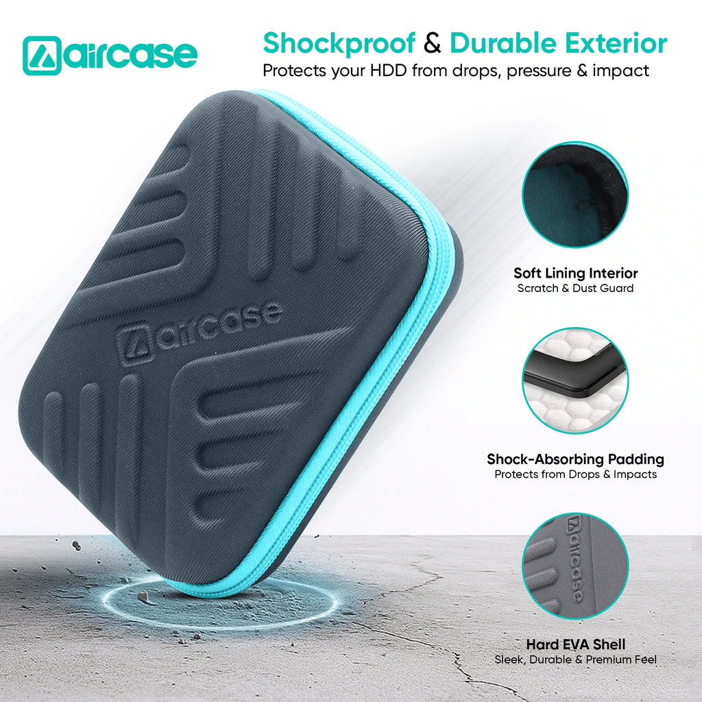 AirCase 2.5-inch shockproof external hard drive travel case with EVA hardshell and soft lining