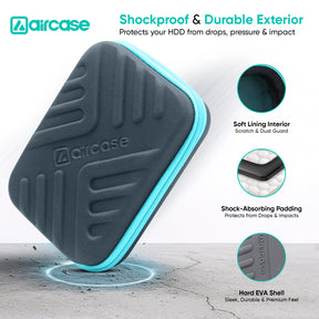 AirCase 2.5-inch shockproof external hard drive travel case with EVA hardshell and soft lining