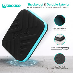 AirCase 2.5-inch shockproof external hard drive travel case with EVA hardshell and soft lining.