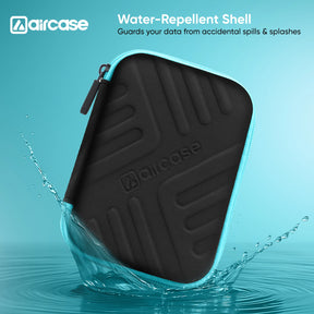 AirCase 2.5-inch shockproof external hard drive travel case with EVA hardshell and soft lining.