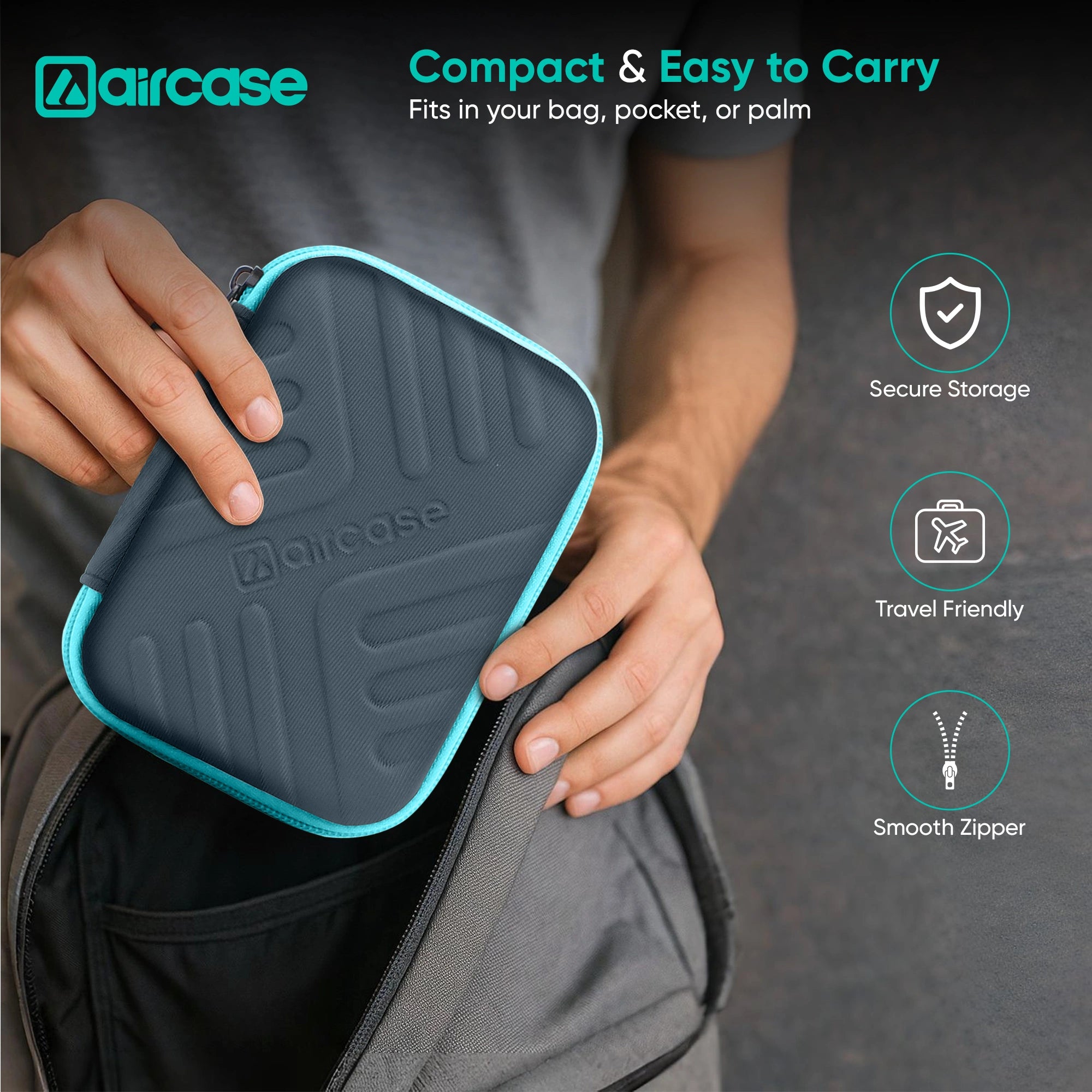 AirCase 2.5-inch shockproof external hard drive travel case with EVA hardshell and soft lining