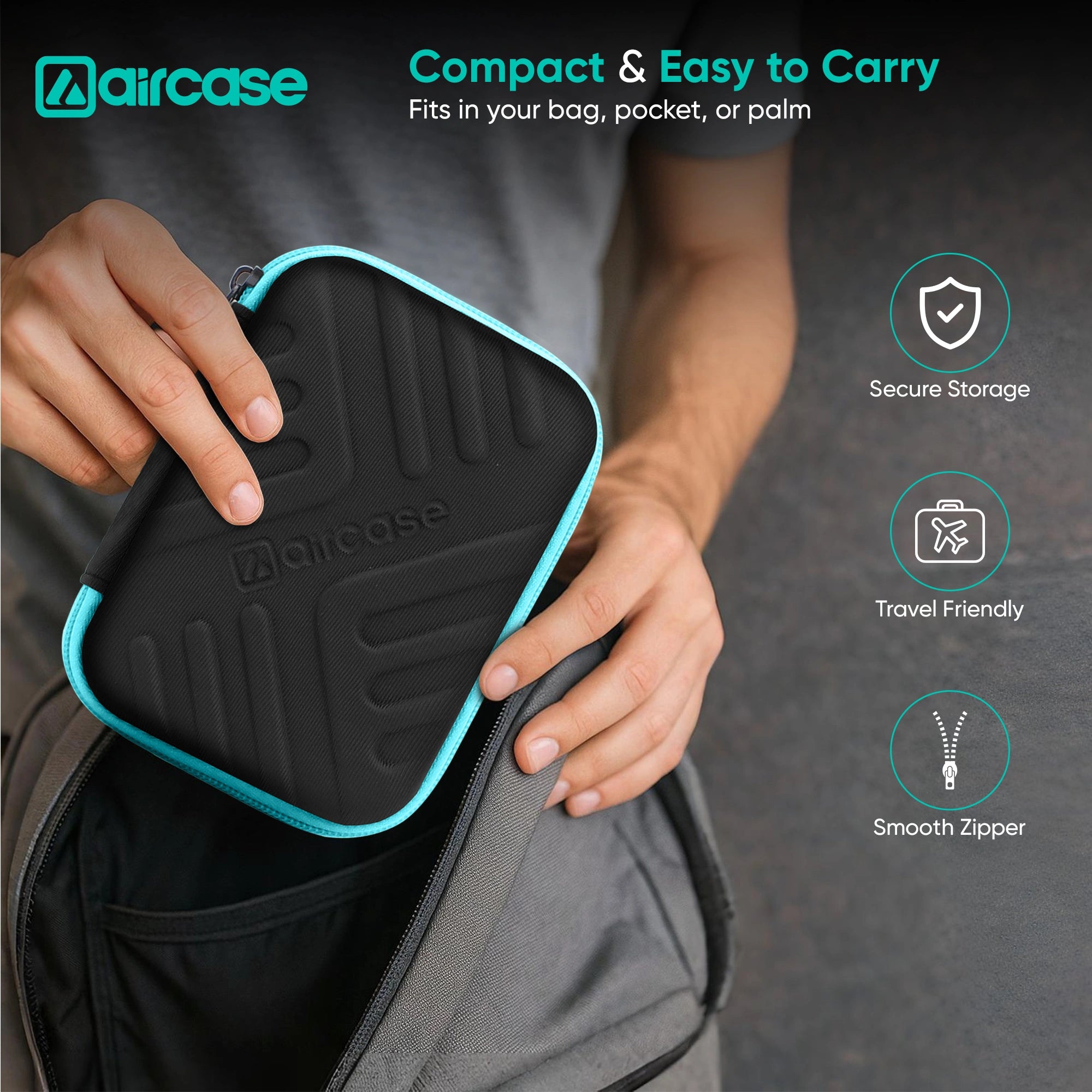 AirCase 2.5-inch shockproof external hard drive travel case with EVA hardshell and soft lining.