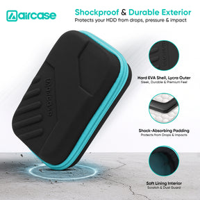 AirCase 2.5-inch shockproof external hard drive case with EVA hardshell and soft lining.