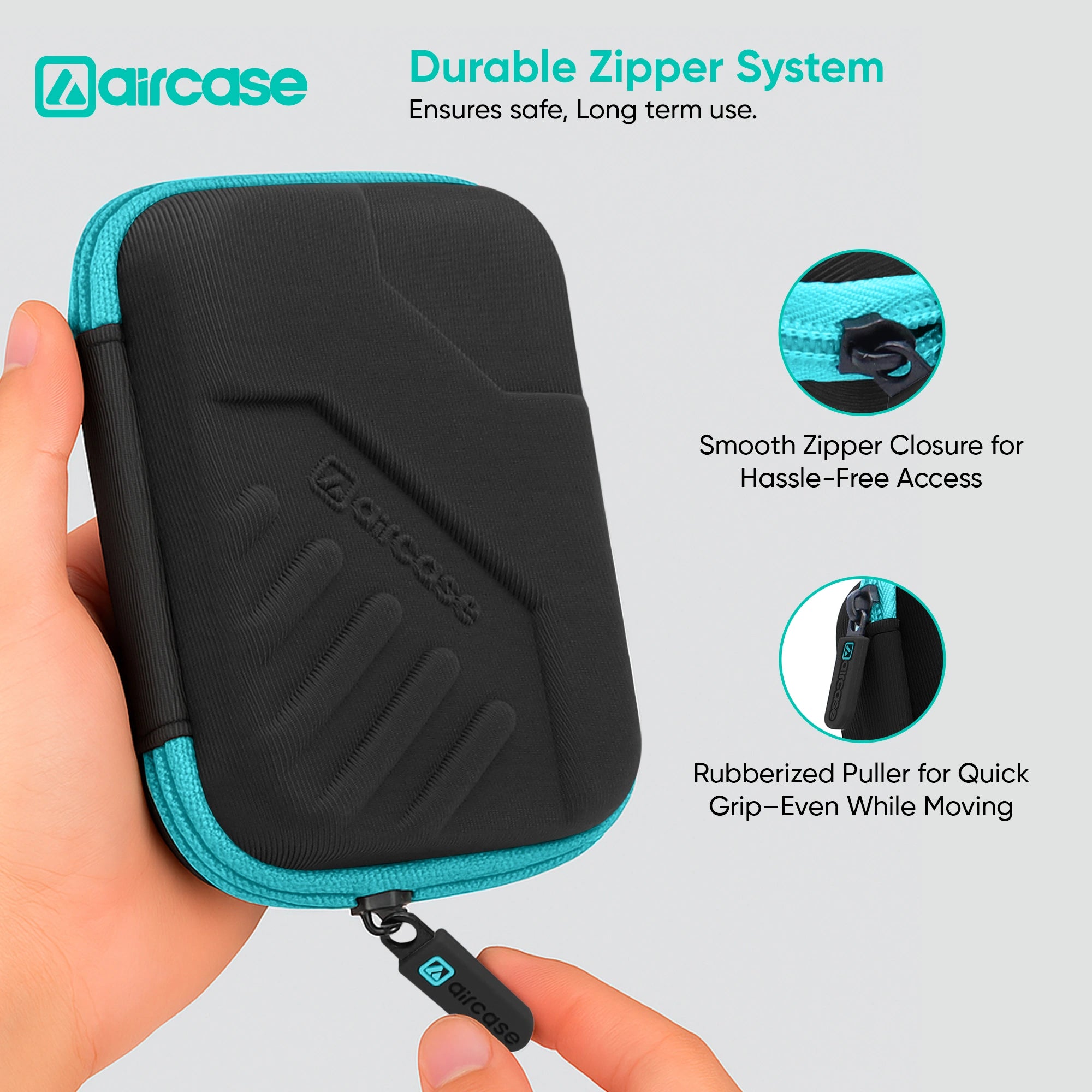 AirCase 2.5-inch shockproof external hard drive case with EVA hardshell and soft lining.