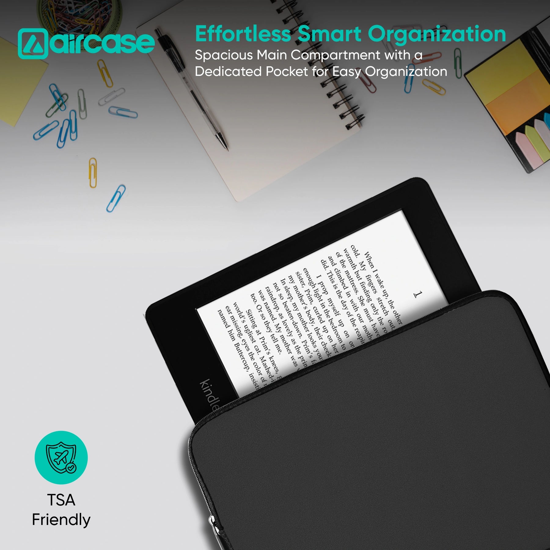 AirCase 7-inch black neoprene tablet sleeve with 4-layer foam, scratch and dust protection for Kindle and 7-inch tablets