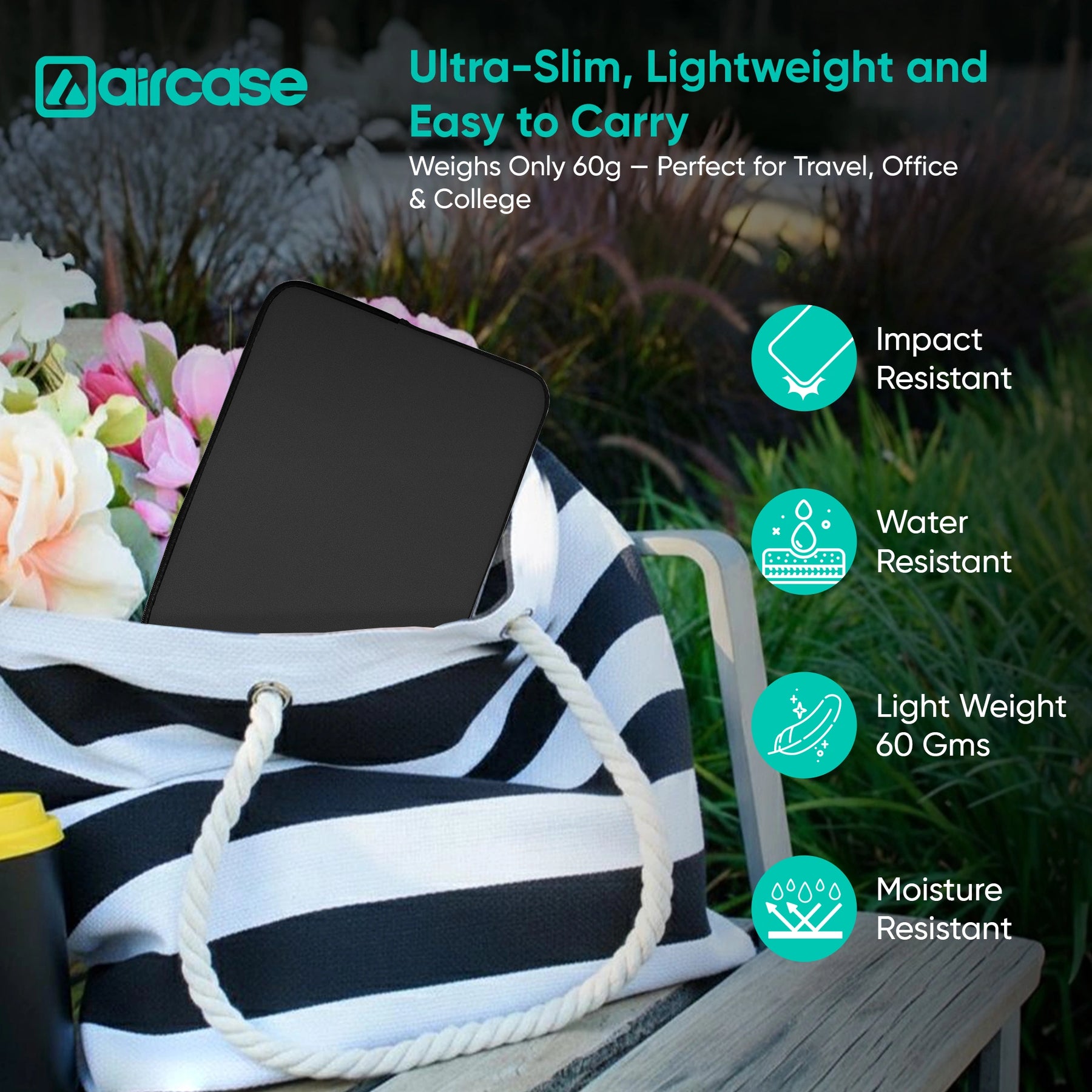 AirCase 7-inch black neoprene tablet sleeve with 4-layer foam, scratch and dust protection for Kindle and 7-inch tablets