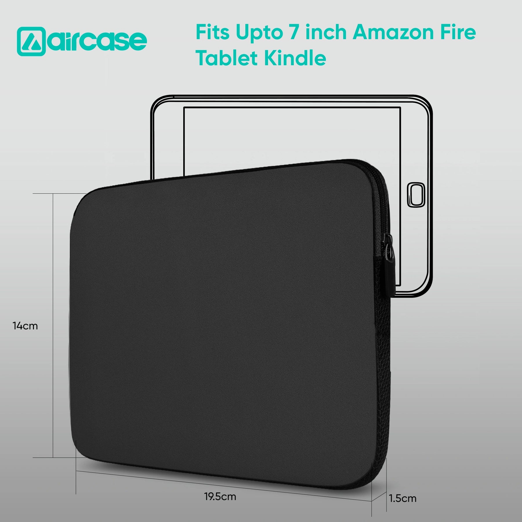 AirCase 7-inch black neoprene tablet sleeve with 4-layer foam, scratch and dust protection for Kindle and 7-inch tablets