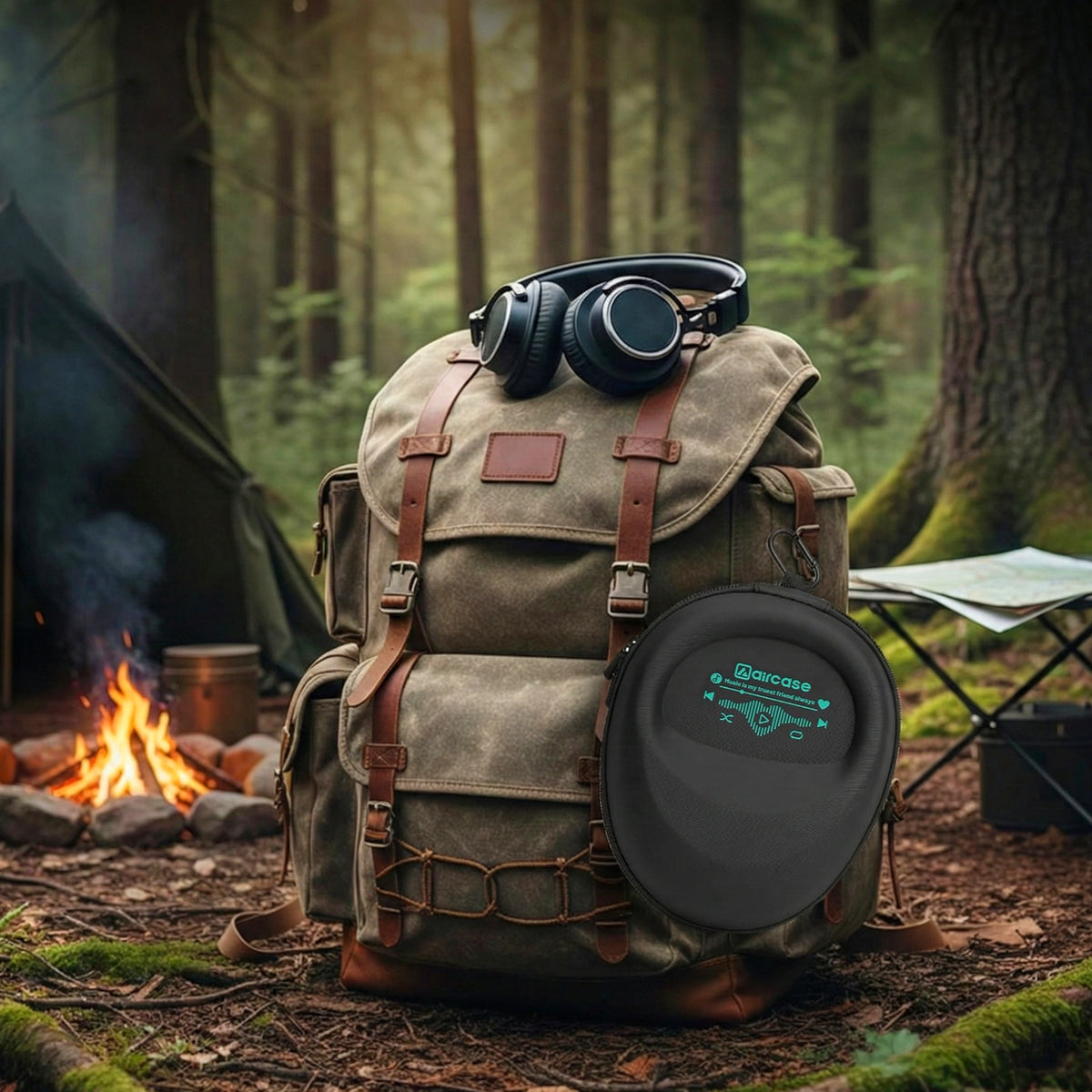 AirCase EVA Hard Shell Headphone Carrying Case for Over-Ear Headphones | Shockproof, Water-Repellent, Anti-Pressure Travel Protective Pouch with Carabiner Hook – Universal Fit