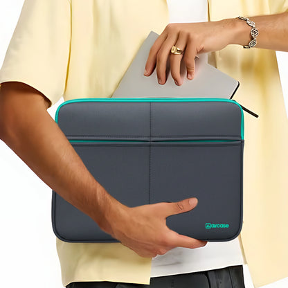 AirCase 15.6-inch grey neoprene laptop bag with 6 pockets, padded waterproof wrinkle-free design