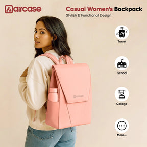 AirCase Canvas Laptop Backpack for Women with Multiple Pockets, Padded Straps, 13L Capacity, Lightweight, Water-Resistant Bag for Travel, College, Office Use, Supports Laptops Up to 15.6 Inch