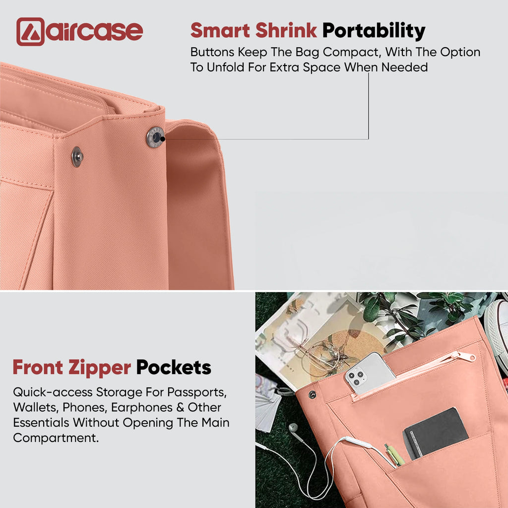 AirCase Canvas Laptop Backpack for Women with Multiple Pockets, Padded Straps, 13L Capacity, Lightweight, Water-Resistant Bag for Travel, College, Office Use, Supports Laptops Up to 15.6 Inch