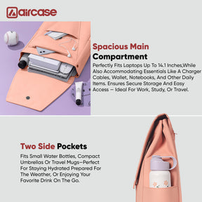 AirCase Canvas Laptop Backpack for Women with Multiple Pockets, Padded Straps, 13L Capacity, Lightweight, Water-Resistant Bag for Travel, College, Office Use, Supports Laptops Up to 15.6 Inch