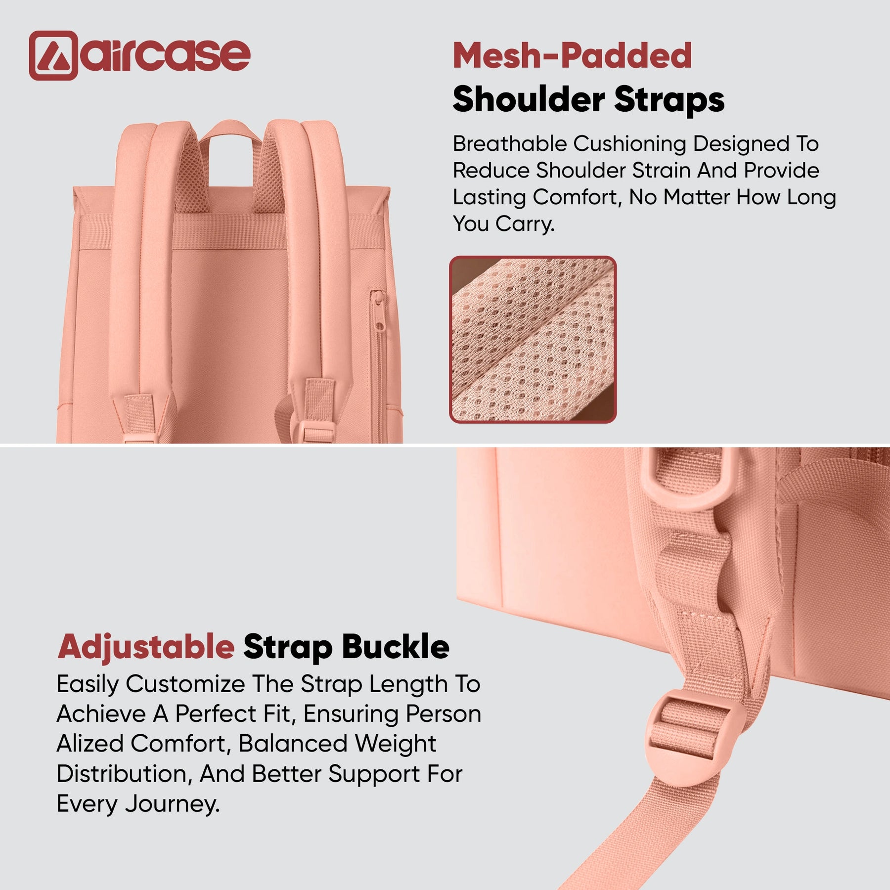 AirCase Canvas Laptop Backpack for Women with Multiple Pockets, Padded Straps, 13L Capacity, Lightweight, Water-Resistant Bag for Travel, College, Office Use, Supports Laptops Up to 15.6 Inch