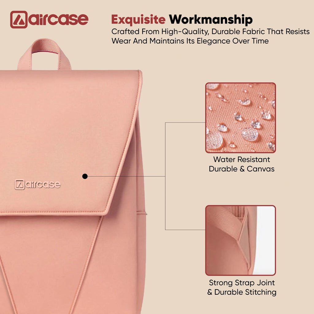 AirCase Canvas Laptop Backpack for Women with Multiple Pockets, Padded Straps, 13L Capacity, Lightweight, Water-Resistant Bag for Travel, College, Office Use, Supports Laptops Up to 15.6 Inch
