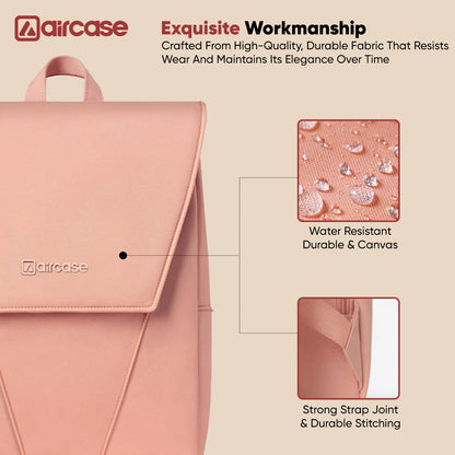 AirCase Canvas Laptop Backpack for Women with Multiple Pockets, Padded Straps, 13L Capacity, Lightweight, Water-Resistant Bag for Travel, College, Office Use, Supports Laptops Up to 15.6 Inch