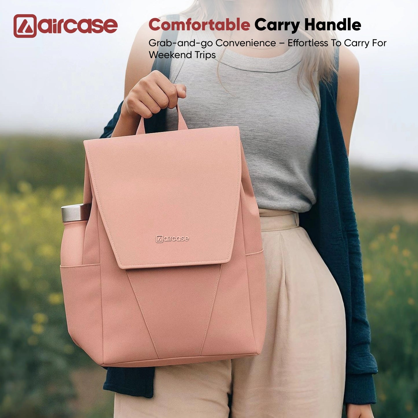 AirCase Canvas Laptop Backpack for Women with Multiple Pockets, Padded Straps, 13L Capacity, Lightweight, Water-Resistant Bag for Travel, College, Office Use, Supports Laptops Up to 15.6 Inch