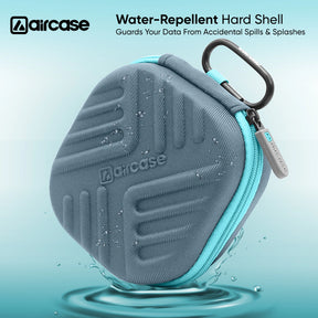 AirCase Earphone Carrying Case Cover with Shockproof EVA Hardshell & Soft Lining| Travel Organizer Pouch with Carabiner, Mesh Pocket, Zipper Closure for Earbuds, USB Drives, SD Cards, Cable