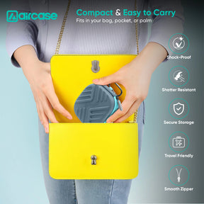 AirCase Earphone Carrying Case Cover with Shockproof EVA Hardshell & Soft Lining| Travel Organizer Pouch with Carabiner, Mesh Pocket, Zipper Closure for Earbuds, USB Drives, SD Cards, Cable