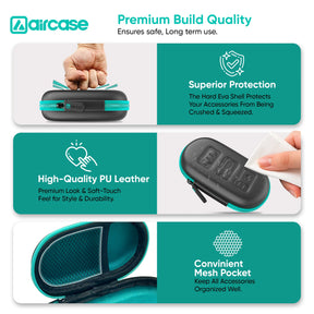 AirCase Earphone Carrying Case with Shockproof EVA Foam, Hard Shell, Mesh Pocket, Zipper Travel Organizer Pouch for Earbuds, Flash Drives, SD Cards, Cables.