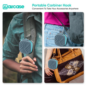 AirCase Earphone Carrying Case Cover with Shockproof EVA Hardshell & Soft Lining| Travel Organizer Pouch with Carabiner, Mesh Pocket, Zipper Closure for Earbuds, USB Drives, SD Cards, Cable