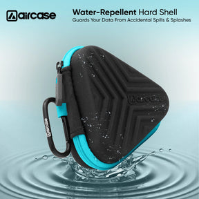 AirCase Earphone Carrying Case Cover with Shockproof EVA Hardshell & Soft Lining| Travel Organizer Pouch with Carabiner, Mesh Pocket, Zipper Closure for Earbuds, USB Drives, SD Cards, Cables