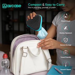 AirCase Earphone Carrying Case Cover with Shockproof EVA Hardshell & Soft Lining| Travel Organizer Pouch with Carabiner, Mesh Pocket, Zipper Closure for Earbuds, USB Drives, SD Cards, Cables