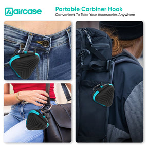 AirCase Earphone Carrying Case Cover with Shockproof EVA Hardshell & Soft Lining| Travel Organizer Pouch with Carabiner, Mesh Pocket, Zipper Closure for Earbuds, USB Drives, SD Cards, Cables