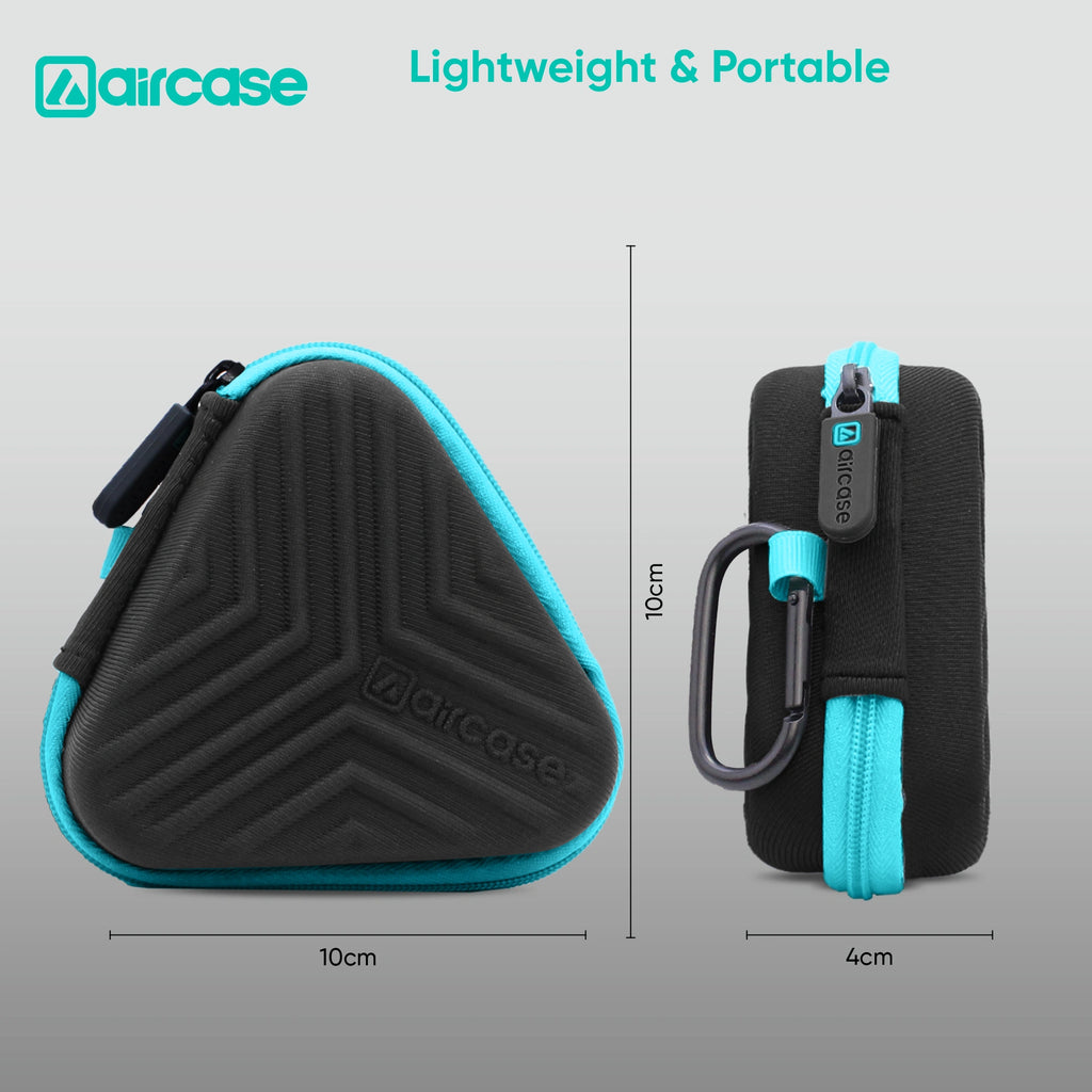 AirCase Earphone Carrying Case Cover with Shockproof EVA Hardshell & Soft Lining| Travel Organizer Pouch with Carabiner, Mesh Pocket, Zipper Closure for Earbuds, USB Drives, SD Cards, Cables
