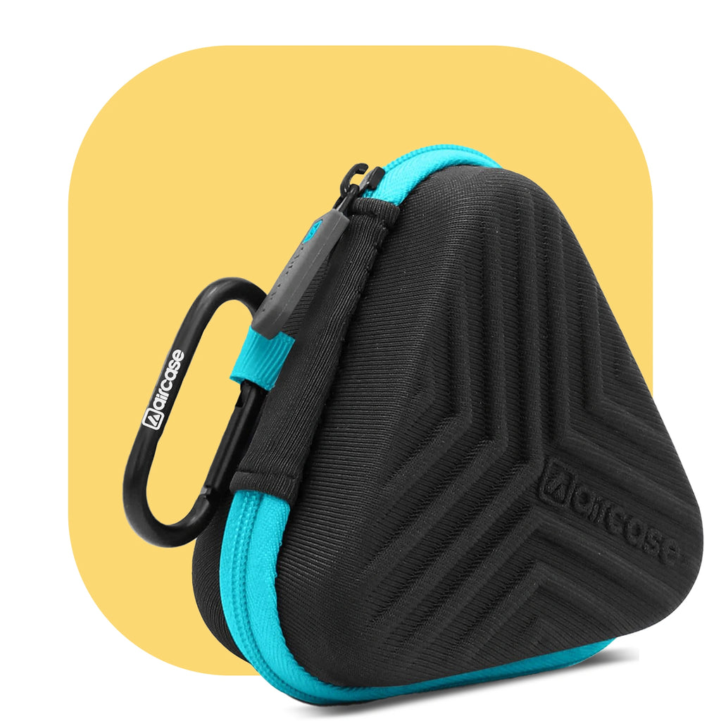 AirCase Earphone Carrying Case Cover with Shockproof EVA Hardshell & Soft Lining| Travel Organizer Pouch with Carabiner, Mesh Pocket, Zipper Closure for Earbuds, USB Drives, SD Cards, Cables