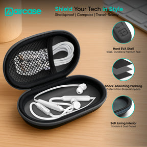 AirCase Earphone Carrying Case with Shockproof EVA Foam, Hard Shell, Mesh Pocket, Zipper Travel Organizer Pouch for Earbuds, Flash Drives, SD Cards, Cables.