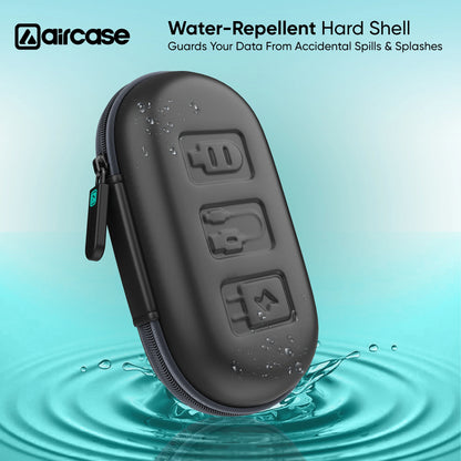 AirCase Earphone Carrying Case with Shockproof EVA Foam, Hard Shell, Mesh Pocket, Zipper Travel Organizer Pouch for Earbuds, Flash Drives, SD Cards, Cables.