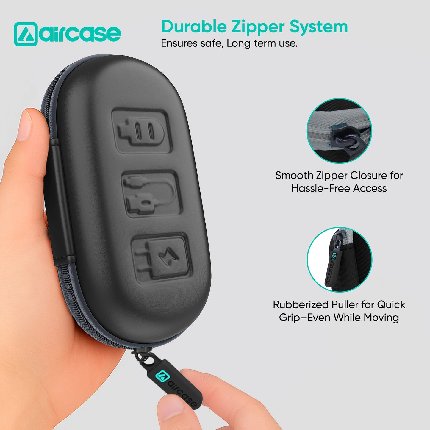 AirCase Earphone Carrying Case with Shockproof EVA Foam, Hard Shell, Mesh Pocket, Zipper Travel Organizer Pouch for Earbuds, Flash Drives, SD Cards, Cables.