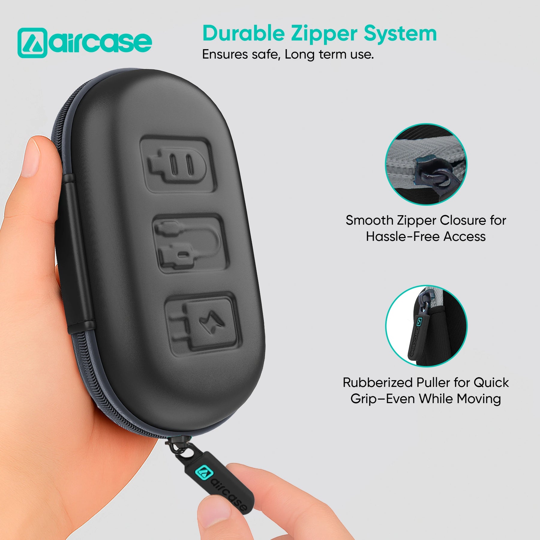 AirCase Earphone Carrying Case with Shockproof EVA Foam, Hard Shell, Mesh Pocket, Zipper Travel Organizer Pouch for Earbuds, Flash Drives, SD Cards, Cables.