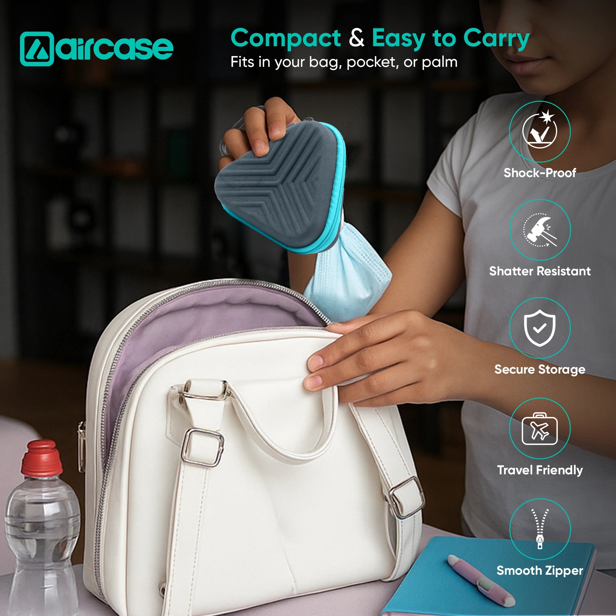 AirCase earphone carrying case for USB drives, SD cards, and cables with durable, travel-friendly compact design