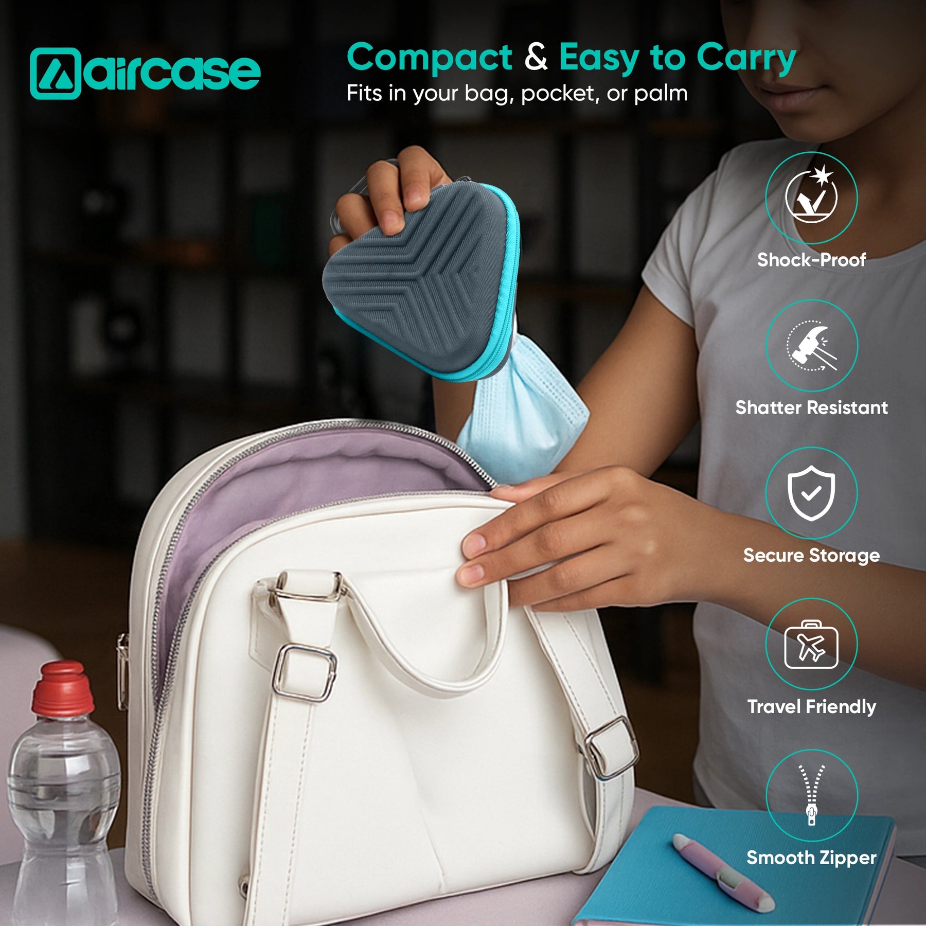 AirCase earphone carrying case for USB drives, SD cards, and cables with durable, travel-friendly compact design